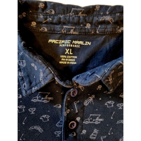 Pacific Marlin Performance Polo Shirt Mens Xl‎ Blue Golf All Over Print - Picture 3 of 6